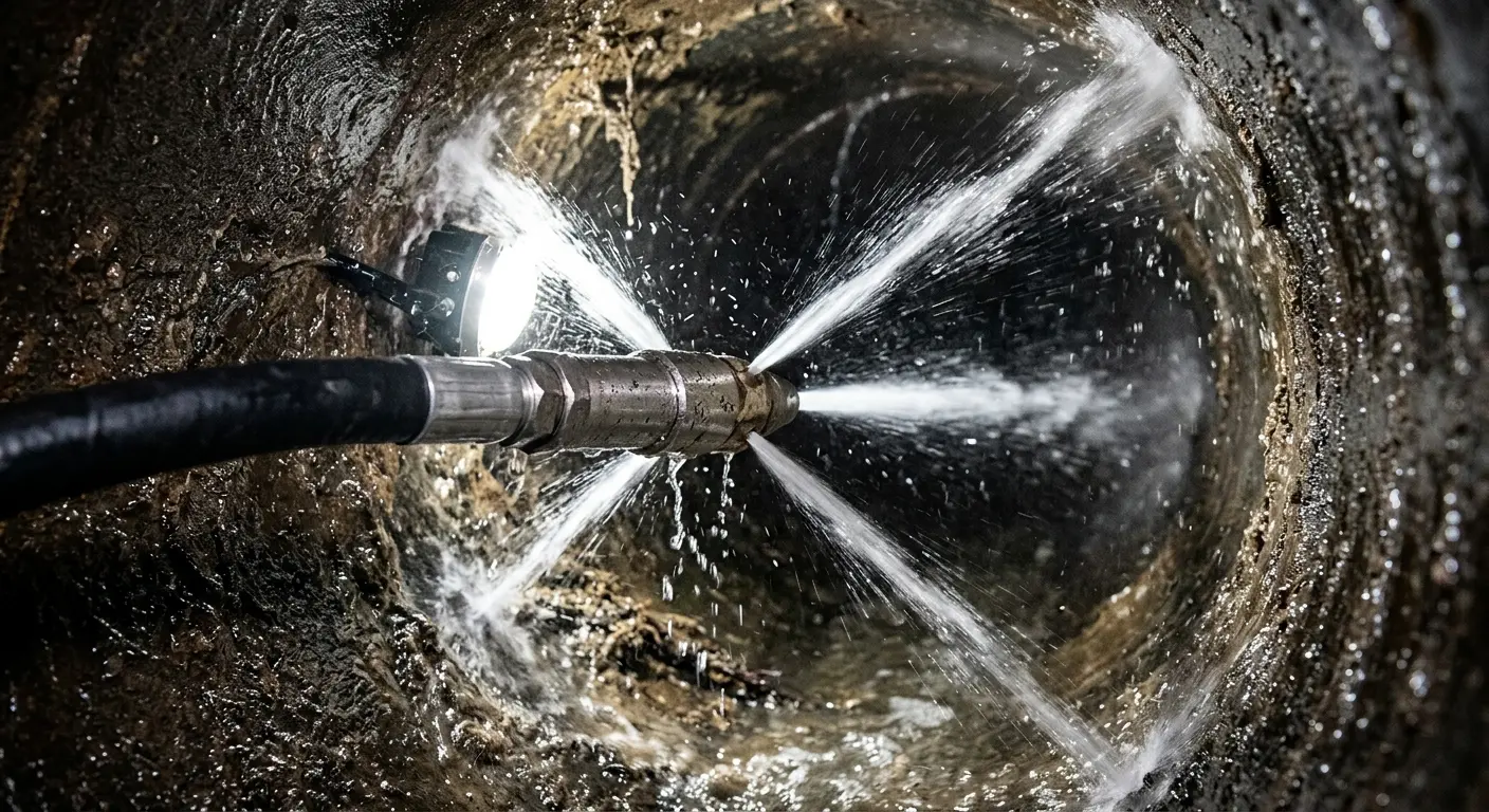 High-pressure hydro jetting nozzle cleaning sewer pipe for Trenchless Sewer Repair in Murphy